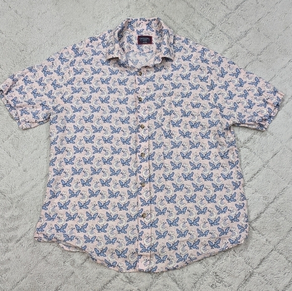 UNTUCKit Other - Untuckit Shirt Men's M Pink Blue Floral Linen Paisley Varosa Short Sleeve Button